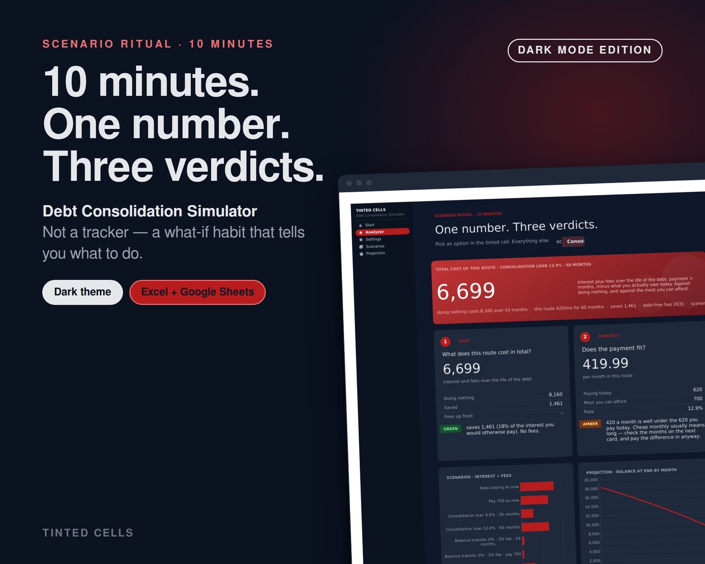 Debt Consolidation Simulator — dark edition